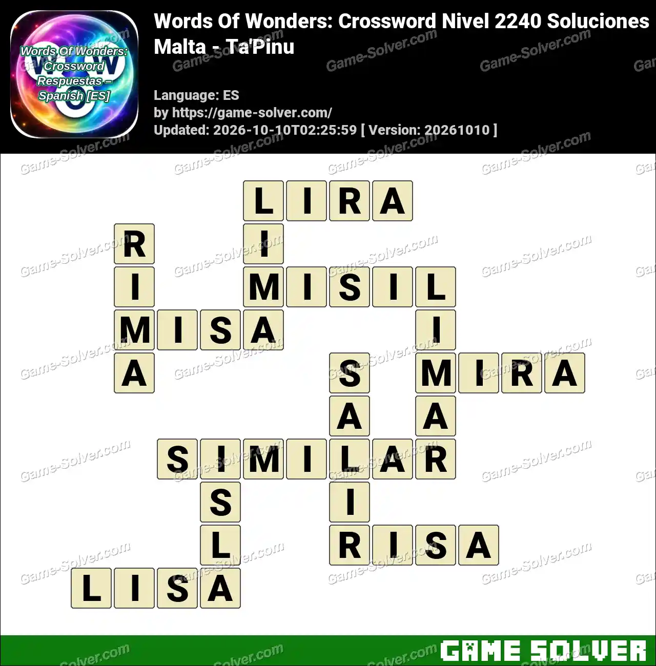Words Of Wonders: Crossword Nivel 2240 Soluciones – Malta – Ta’Pinu